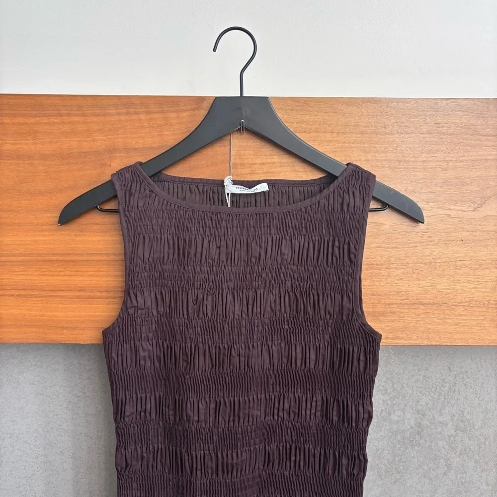 NWT Peppermayo Exclusive - Garden Kisses Shirred Mini Dress - Chocolate, Size 6 - Picture 7 of 15